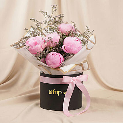 5 Pink Peonies in a Box: Peonies Flowers