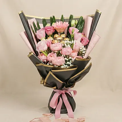 Mixed Flowers & Chocolates Bouquet: Flowers With Chocolates