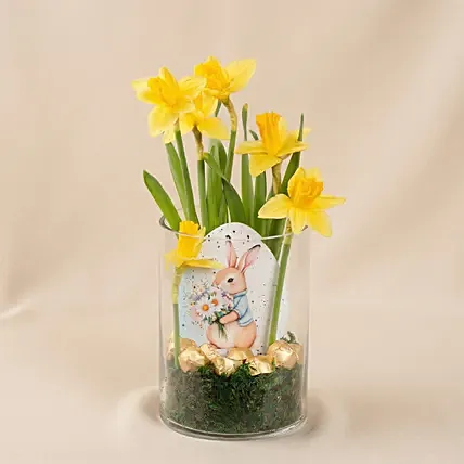 Easter Daffodils and Chocolates vase: Easter Gifts
