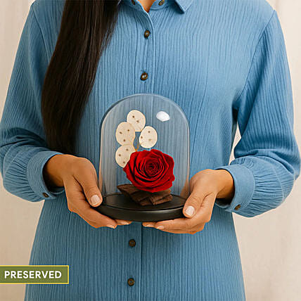 Red Forever Rose In Glass Dome: Preserved Flowers Singapore