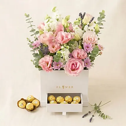 Elegant Mixed Flowers & Ferrero Rocher Box: Anniversary Flowers