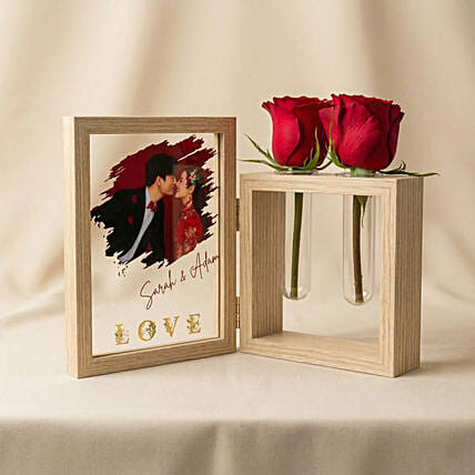 Personalised Printed Photo Frame with Red Roses: Personalised Photo Frames