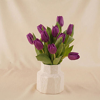 Premium Tulips in Designer Ceramic Vase: Mother's Day Gifts