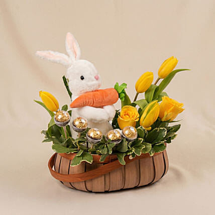 Sunny Easter Bunny & Floral Chocolate Basket: Easter Flowers