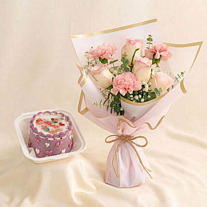 Mother Day Pink Flowers and Bento cake Bundle: Mother's Day Flowers