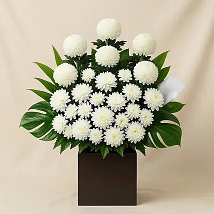 White Ball Mums Flower Stand: Condolence Flowers
