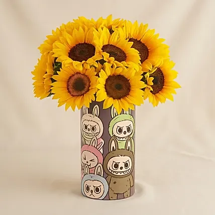 Cute Labubu Monsters Sunflowers Vase: Thank You Gifts Singapore