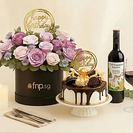 Birthday Flowers Cake & Wine: Purple Flowers