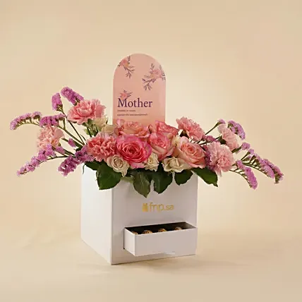 Pink Floral Gift for Mom with Sweet Surprises: Carnations Bouquets