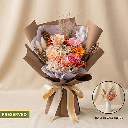 2 in 1 Rose & Carnation Bouquet with Hidden Vase: Dried Flower Bouquets Singapore