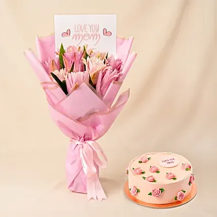 Mothers Day Lily Bouquet with Cake: Combo Gifts
