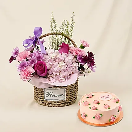 Flowers Gift Basket and Cake: Mother's Day Gifts 
