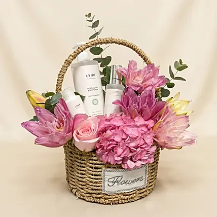 Body Care And Flowers Basket: Mother's Day Gifts