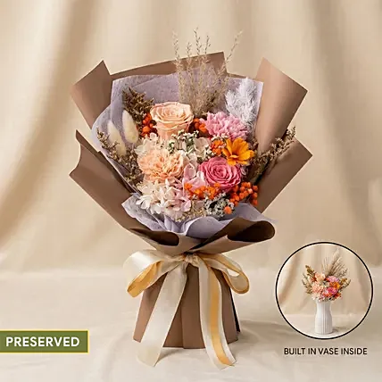 2 in 1 Rose & Carnation Bouquet with Hidden Vase: Preserved Flowers Singapore