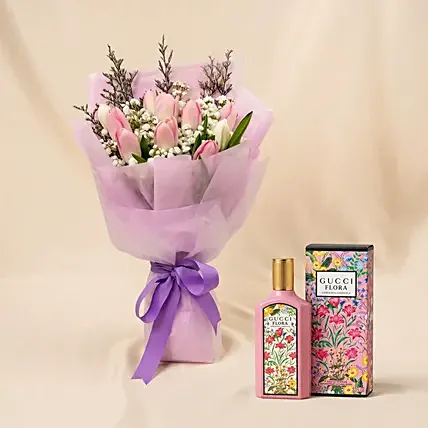 Elegant Tulips Bouquet and Perfume for Mom: Combo Gifts Singapore