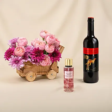 Flowers Cart Wine and Victoria Secret Mist: Perfumes