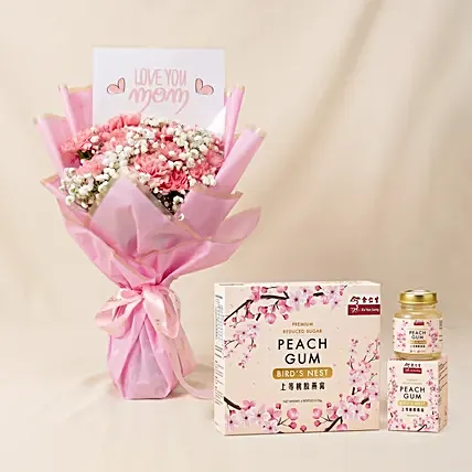 Mother's Day  Carnations & Bird Nest Peach Gum: Mother's Day Bundle Deals