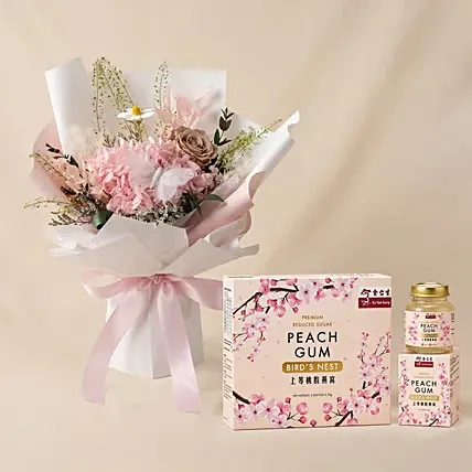 Preserved Hydrangea Bouquet with Birdnest Peach Gum: Combo Gifts