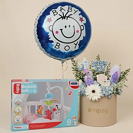 Its a Baby Boy Flowers giftset with Balloon: Newborn Flowers