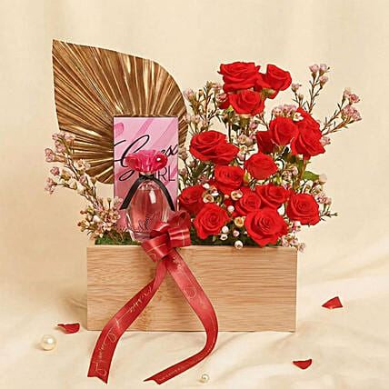 Guess Girl Perfume and Red Roses Gift Basket: Valentine's Day Hampers