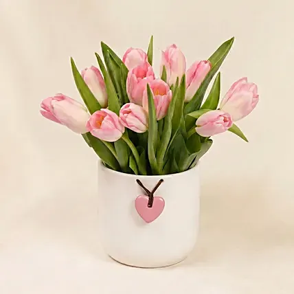 Pink Tulips In Premium Ceramic Vase: Flowers