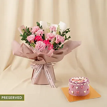 Preserve Flowers Bouquet and Cake Gift set: Mother's Day Gifts 