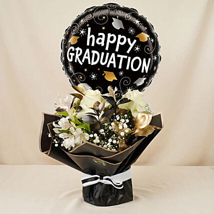 Graduation Flower Arrangement with Printed Balloon: Graduation Flowers