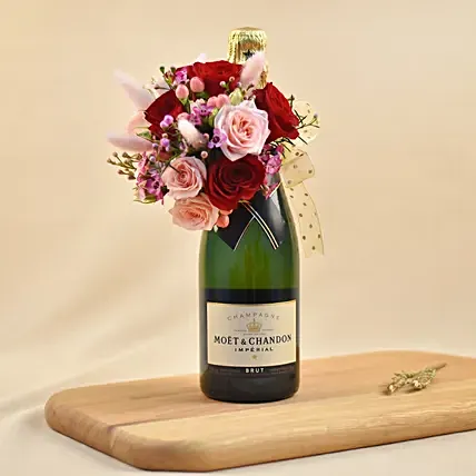 Luxury Champagne & Mixed Flowers Gift Combo: Teachers Day Flowers