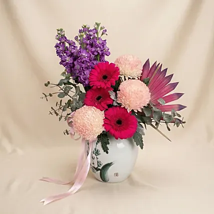 Vibrant Mixed Flowers Violet Garden Vase: Mother's Day Flowers