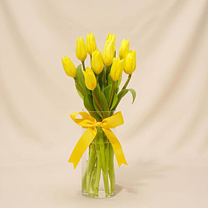 Serene Yellow Tulips Glass Vase: Anniversary