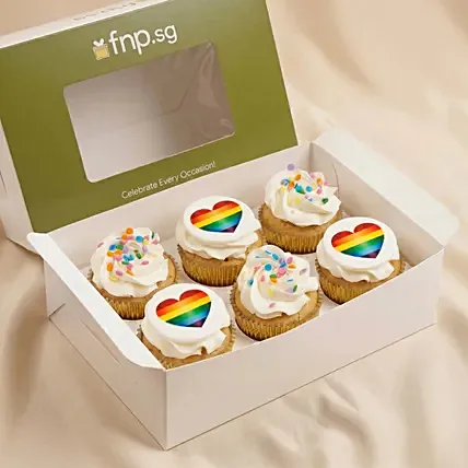 Rainbow Hearts Cupcakes 6Pcs: 