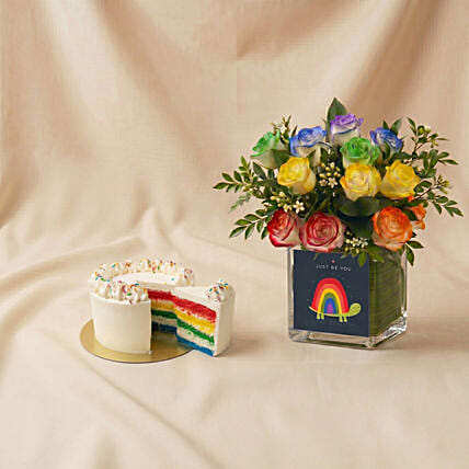 Just Be You - Rainbow Roses & Cake Gift Set: Eggless Cakes