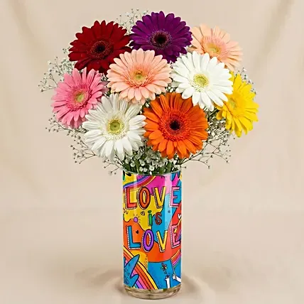 Love Is Love - Colorful Gerbera Vase: Pride Gifts