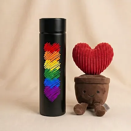 Rainbow Heart Temprature Bottle with Plush: 