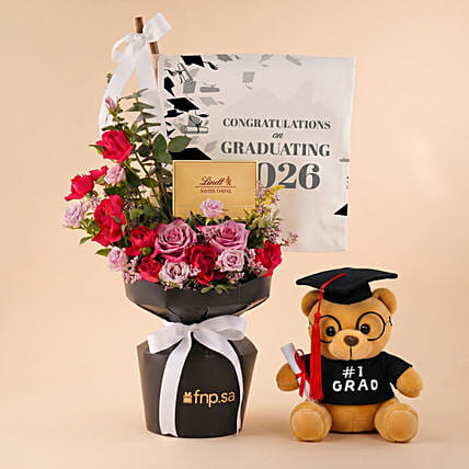 2026 Graduation Flowers, Bear & Chocolate Bundle: Stuffed Toys 