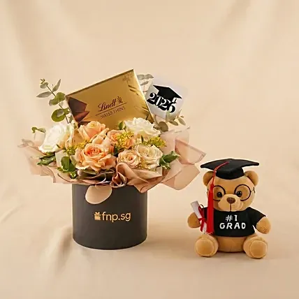 Sweet Success Convocation Flowers, Lindt & Graduation Bear Box: Soft Toys