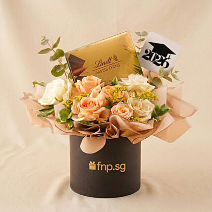 Premium Lindt Swiss Chocolate & Flowers 2026 Graduate Gift Box: Flowers With Chocolates