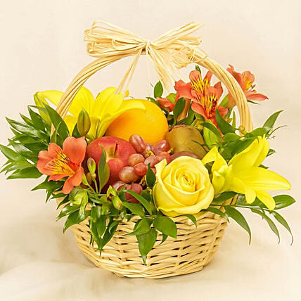 Basket Arrangement Of Fresh Flowers & Fruits: Hari Raya Flowers