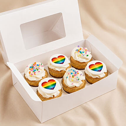 Rainbow Hearts Cupcakes 6Pcs: Cupcakes Delivery Singapore