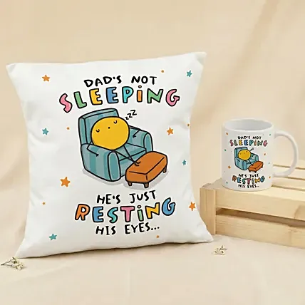 Dad's Not Sleeping - Funny Cushion & Mug Gift Set: Personalised Cushions