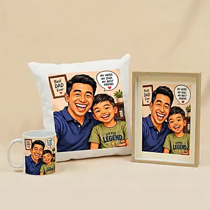 Fathers Day Present - Comic Style Cushion, Mug & Frame: Father's Day Gifts