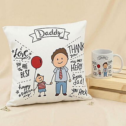 Fathers Day Gift - Doodle Cushion & Mug Gift Set: 