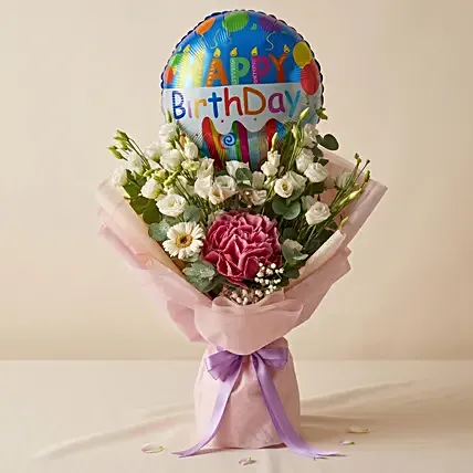 Birthday Wishes Flower & Balloon Bouquet: Hand Bouquets Singapore