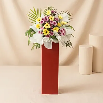 Gerberas Purple Pom In Beautiful Red Stand: Grand Opening Flower Stand