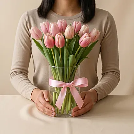 10 Pink Tulip Arrangement: One Hour Gifts Delivery