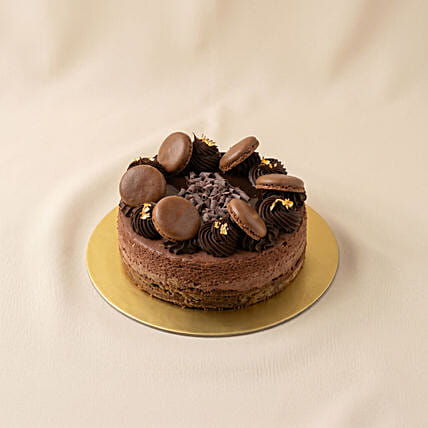 Decadent Chocolate Baked Cheesecake with Macarons: Cheesecakes