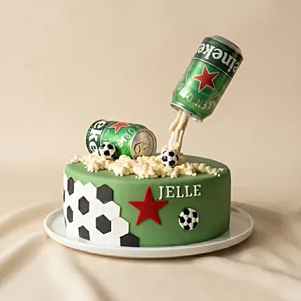 Gravity-Defying Heineken & Football Chocolate Cake: 