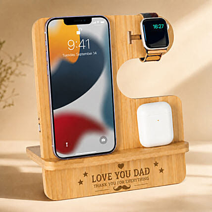 Engraved Wooden Mobile Stand for Dad: Engraved Accessories
