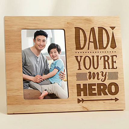 Personalised Hero Dad Engraved Wooden Frame: Father's Day Personalised Gifts