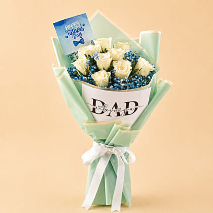 Fathers Day Roses & Baby's Breath Bouquet: Father's Day Gifts